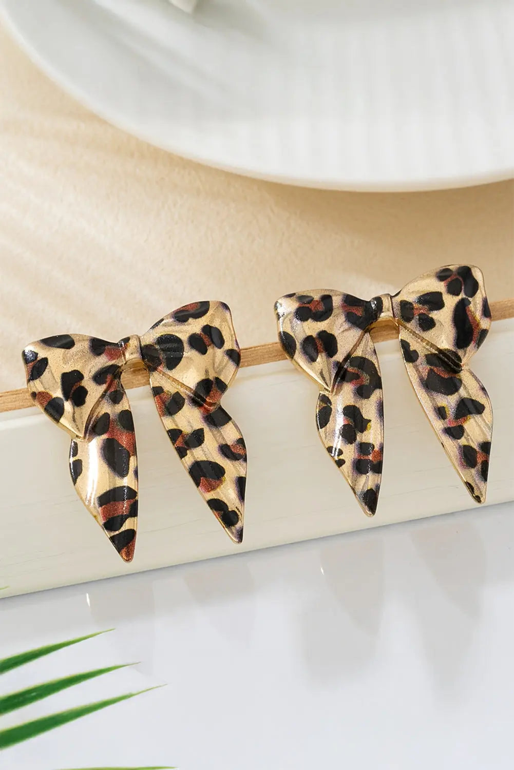 Gold Leopard Print Bow Knot Shape Plated Alloy Earrings Dear-Lover Dropshipping