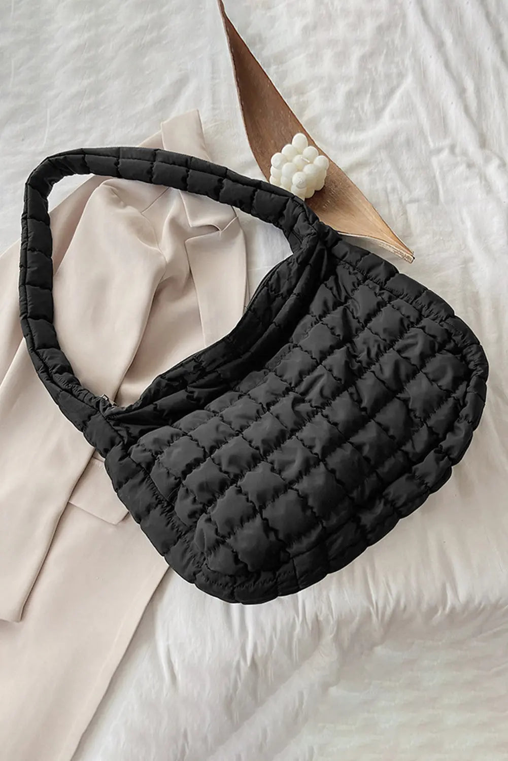 Black Quilted Zipper Large Shoulder Bag Dear-Lover Dropshipping