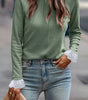Grass Green Seam Detail Lace Contrast Cuffs Raglan Sleeve Top Dear-Lover Dropshipping