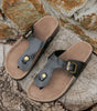 Black Vintage Buckle PU Leather Thong Slippers Markonline