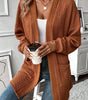 Chestnut Textured Knit Side Pockets Open Front Cardigan Dear-Lover Dropshipping