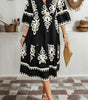 Black Western Geometric Print 3/4 Sleeve Loose Midi Dress Markonline