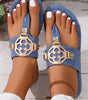Dusk Blue Metal Decor Leather Thong Slippers Dear-Lover Dropshipping