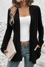 Black Ribbed Open Front Knitted Top with Pockets Dear-Lover Dropshipping