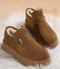 Coffee Buckle Detail Round Toe Platform Cozy Winter Boots Dear-Lover Dropshipping