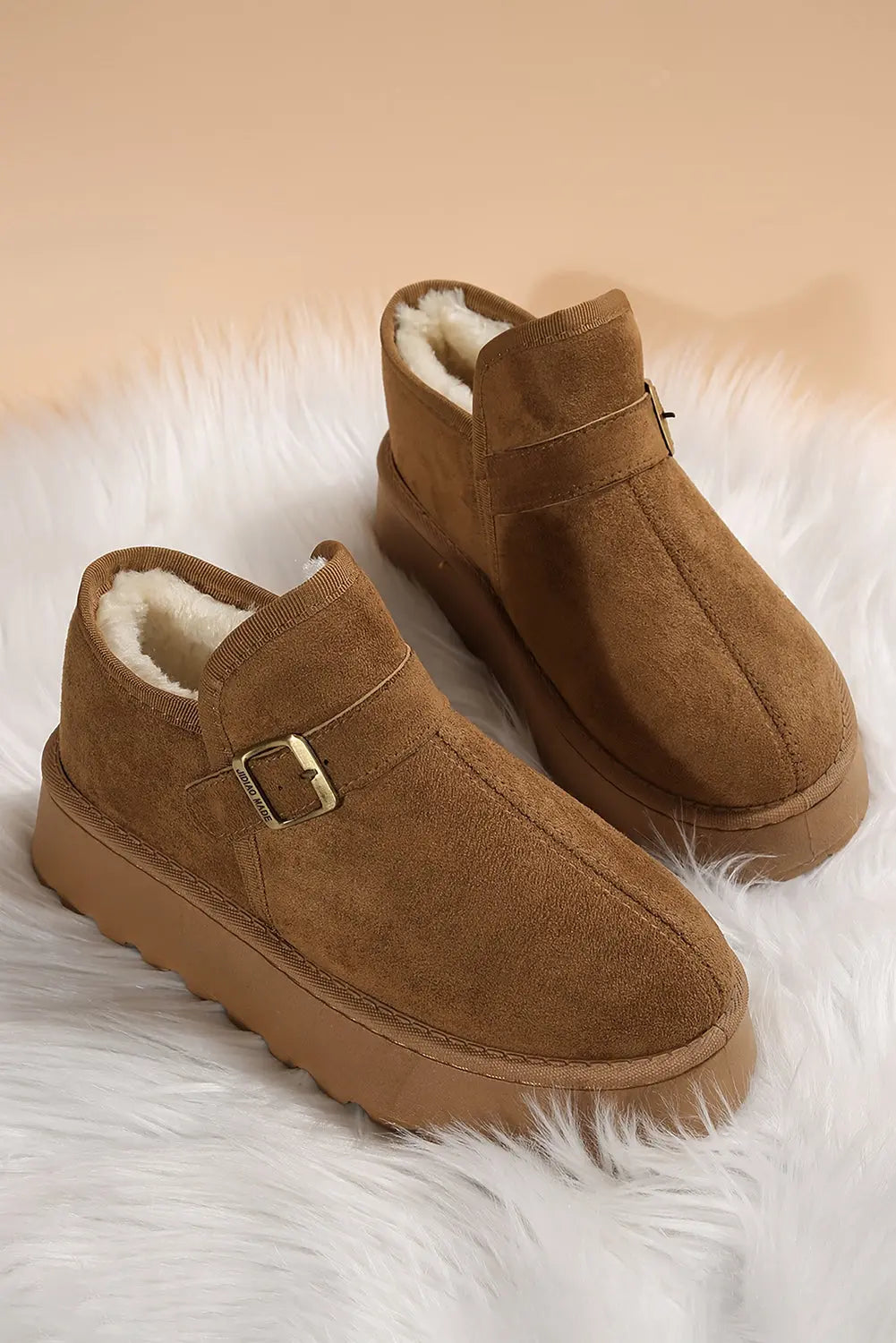 Coffee Buckle Detail Round Toe Platform Cozy Winter Boots Dear-Lover Dropshipping