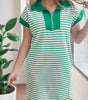 Green Stripe Quarter Zip Polo Collar T Shirt Dress with Pockets Markonline