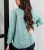 Mist Blue Mineral Wash Exposed Seam Buttoned V Neck Pullover Top Markonline