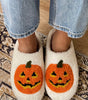 White Halloween Pumpkin Print Plush Slippers (Runs Small, Size Up) Dear-Lover Dropshipping