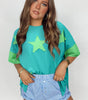 Aruba Blue Frayed Denim Star Patched Oversize T Shirt Markonline