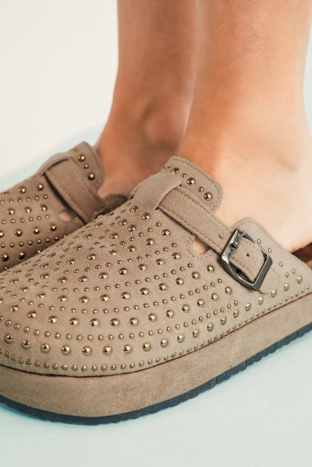 Parchment Rivet Buckle Closed Toe Platform Slippers Markonline