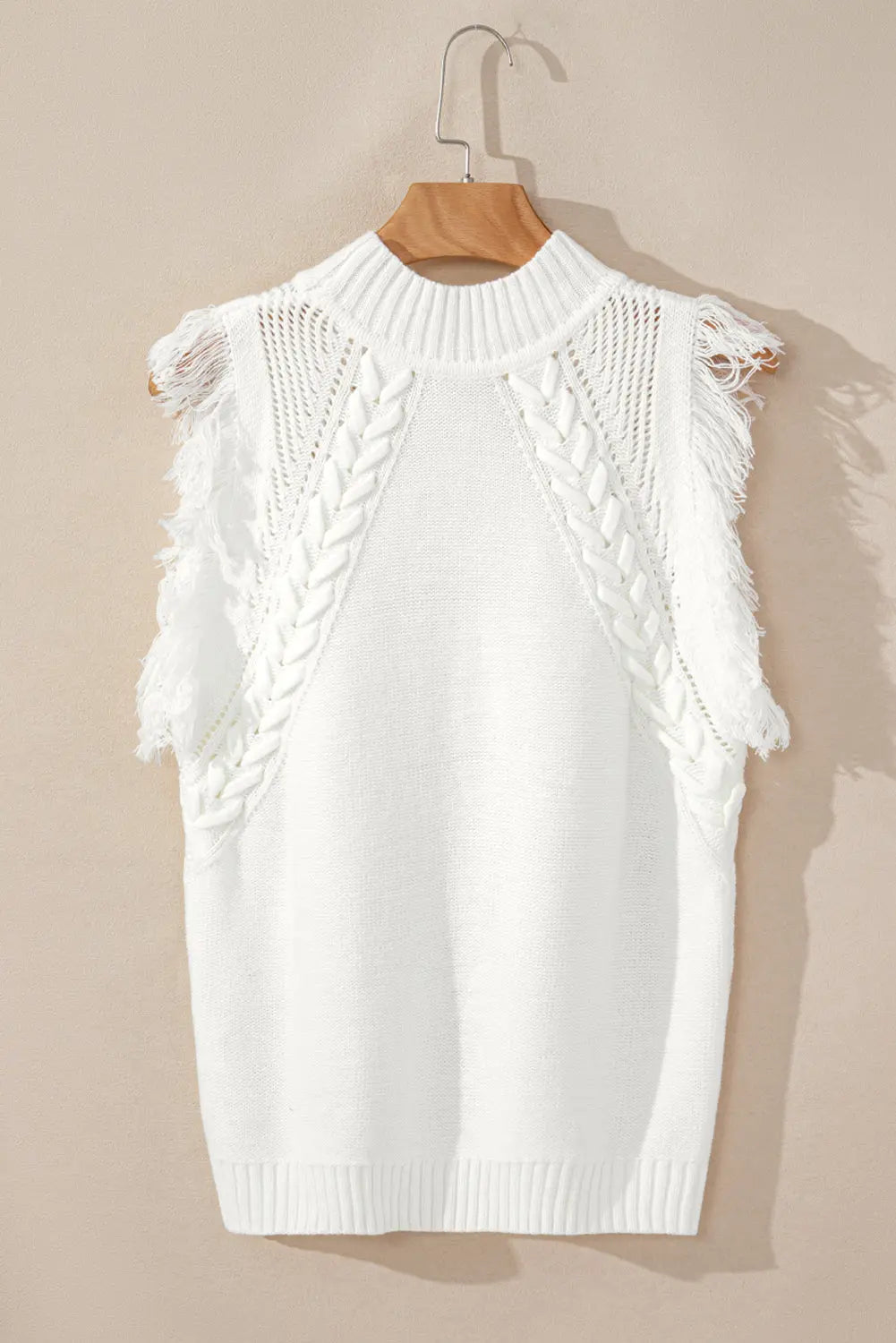 White Woven Tasseled Sleeveless Mock Neck Sweater Vest Dear-Lover Dropshipping