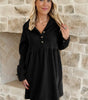 Black Corduroy Half Button Collared Long Sleeve Mini Dress Markonline