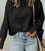 Black Solid Textured Knit Split Cuff Drop Shoulder Loose Sweater Dear-Lover Dropshipping