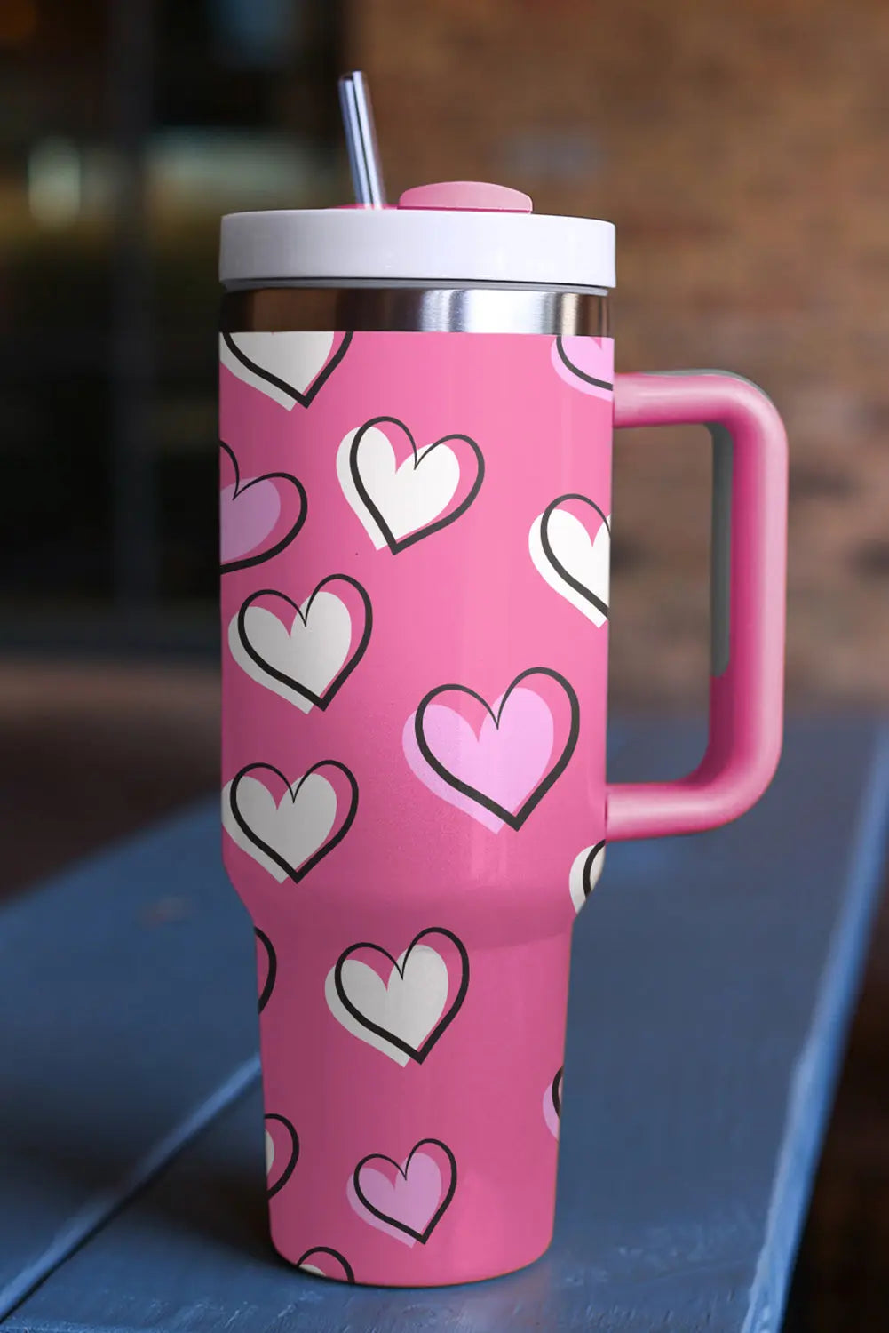 Rose Red Valentines Heart Printed Thermos Cup with Handle 40oz Dear-Lover Dropshipping