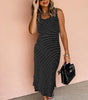 Black Stripe Criss Cross Side Slits Slim Fit Sleeveless Midi Dress Markonline