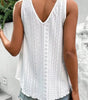 White Lace Crochet Splicing V Neck Loose Fit Tank Top Markonline
