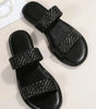 Black Braided Double Band Leathered Flat Slippers Markonline