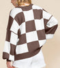 Dark Brown Checkered Bishop Sleeve Sweater Dear-Lover Dropshipping