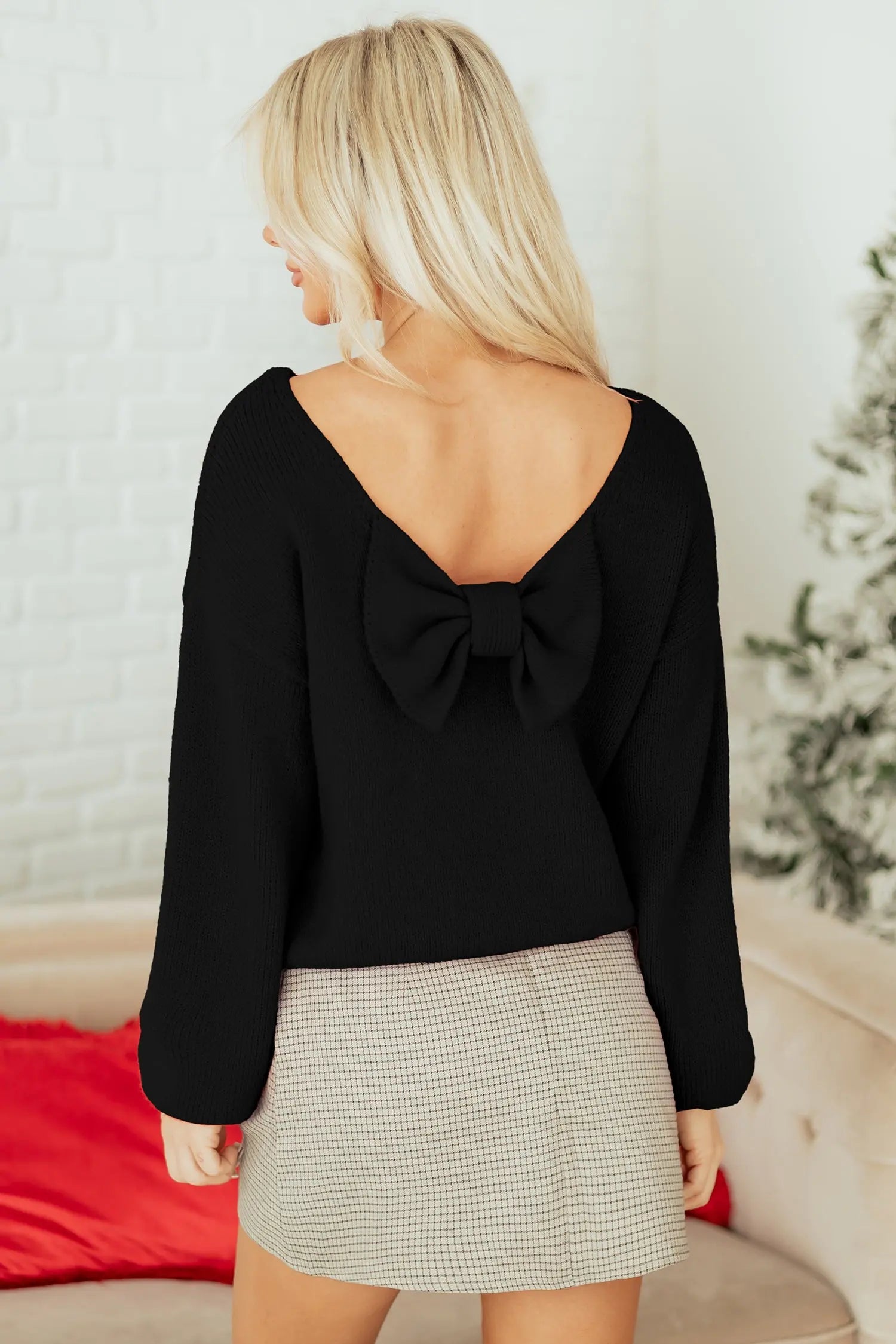 Black Bow Backless Bubble Sleeve Sweater Dear-Lover Dropshipping