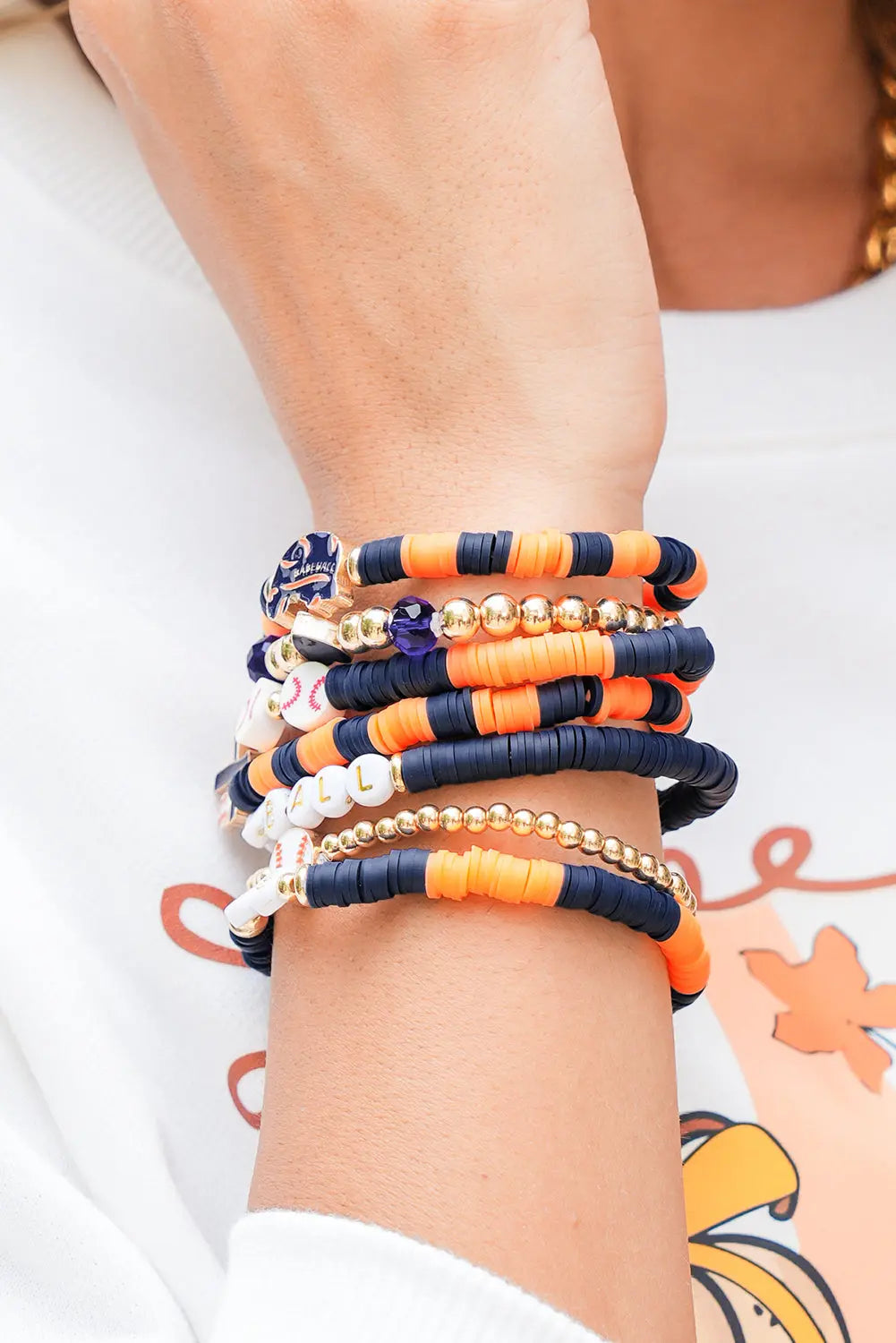 Russet Orange 7pcs Game Day Football Stackable Bracelet Set Dear-Lover Dropshipping