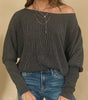 Carbon Grey Twisted Ribbed Dolman Long Sleeve Top Dear-Lover Dropshipping