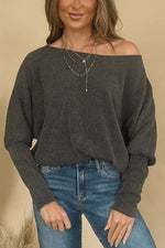 Carbon Grey Twisted Ribbed Dolman Long Sleeve Top Dear-Lover Dropshipping