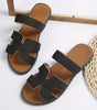 Black Cut Out H Shape Band PU Leather Slippers Dear-Lover Dropshipping