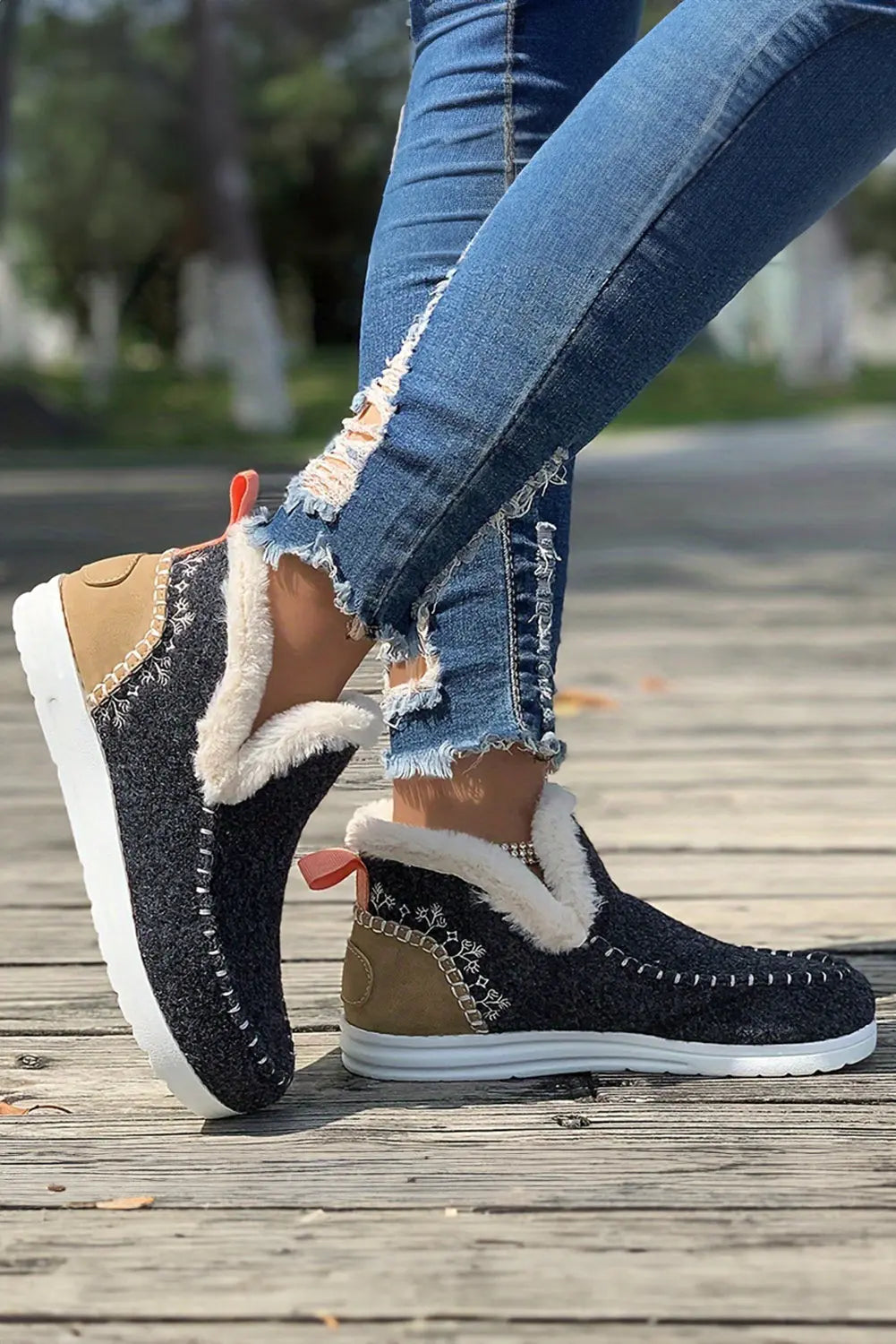 Carbon Grey Suede Stitching Patchwork Plush Lined Anklet Boots Markonline