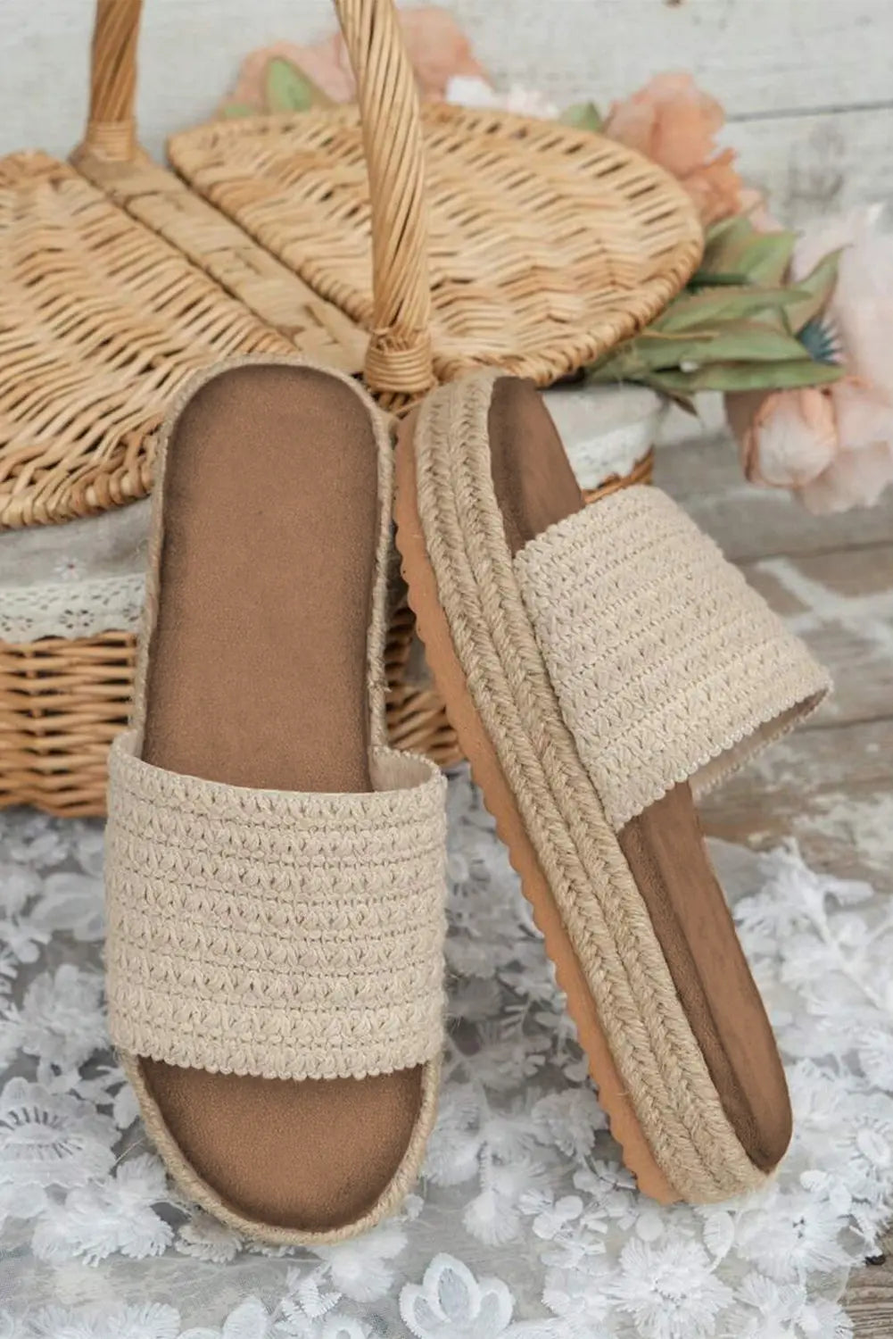 White Boho Woven Non-slip Wedge Slippers Markonline