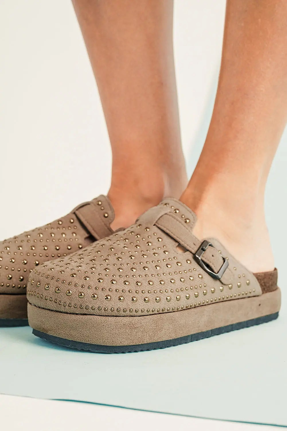 Parchment Rivet Buckle Closed Toe Platform Slippers Markonline