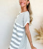 Gray Stripe Mixed Printed Short Sleeve Shift Mini T Shirt Dress Markonline