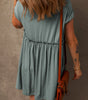 Mist Green Frilled Gathered Seam Round Neck T Shirt Dress Markonline