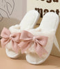White Bow Knot Decor Open Toe Plush Slippers Markonline
