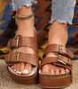 Chestnut Dual Buckle Studded Platform Sandal Slippers Dear-Lover Dropshipping