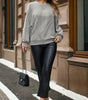 Gray Ribbed Knit Round Neck Long Lantern Sleeve Top Dear-Lover Dropshipping