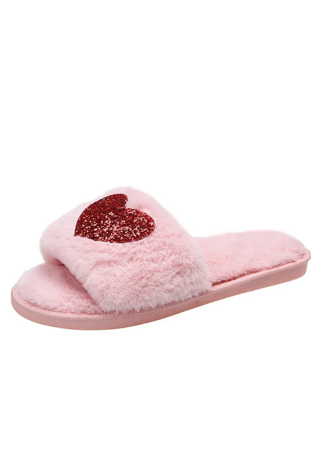 Pink Sequin Heart Shaped Slip On Plush Slippers Dear-Lover Dropshipping