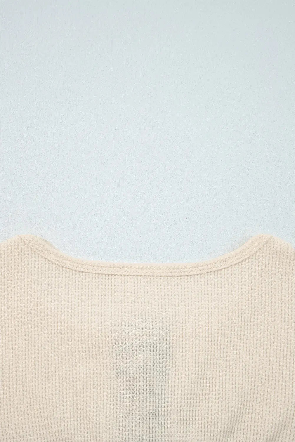 Beige Waffle Stripe Plaid Patchwork Henley Knit Top Markonline