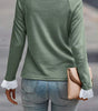 Grass Green Seam Detail Lace Contrast Cuffs Raglan Sleeve Top Dear-Lover Dropshipping