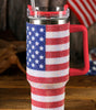 Red Rhinestone American Flag Print Handled 40oz Thermos Tumbler Dear-Lover Dropshipping