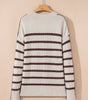 Brown Stripe Ribbed Henley Drop Shoulder Slouchy Sweater Dear-Lover Dropshipping