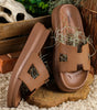 Chestnut Cutout Design Open Toe Platform Slippers (Run Small, Size Up) Dear-Lover Dropshipping
