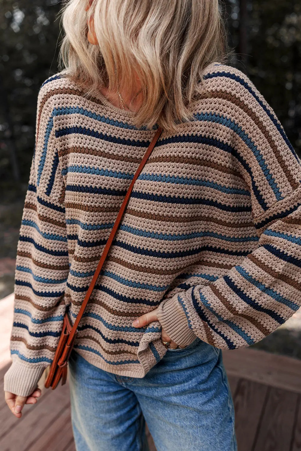 Multicolour Striped Knitted Drop Shoulder Round Neck Sweater Dear-Lover Dropshipping