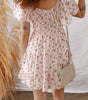 Pink Front Tie Shirred Waist Short Sleeve Ruffled Floral Mini Dress Markonline