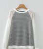 Black Stripe Textured Knit Contrast Hollowed Lace Patchwork Long Sleeve Top Dear-Lover Dropshipping