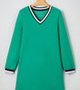 Mint Green Varsity Contrast Striped V Neck Long Sleeve T Shirt Dress with Pockets Markonline