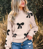 Smoke Gray Pearl Embellished Bow Pattern Loose Sweater Dear-Lover Dropshipping
