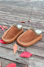 Chestnut Contrast Edge Suede Plush Lined Thick Sole Winter Slippers Markonline