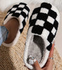 Black Checkered Print Fuzzy Slip On Winter Slippers Dear-Lover Dropshipping