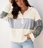 White Waffle Printed Patchwork Drawstring Hooded Long Sleeve Top Markonline